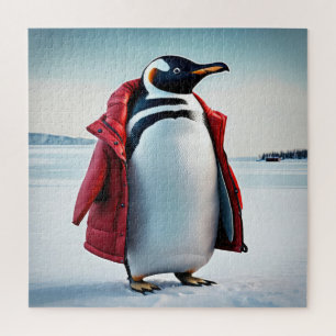 Penguin Wearing a Red Coat Jigsaw Puzzle