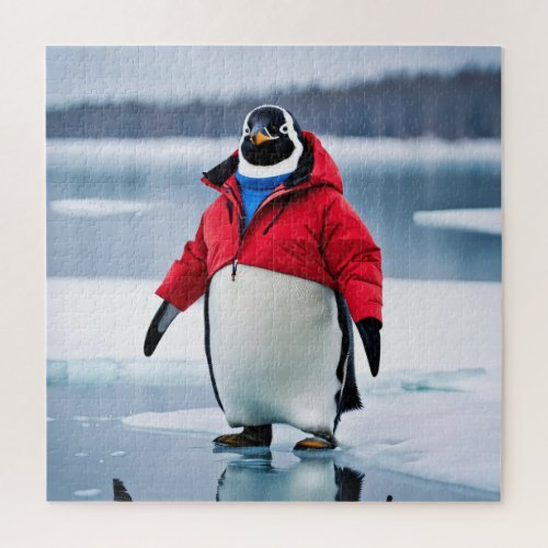 Penguin Wearing a Red Coat Jigsaw Puzzle