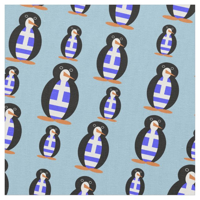 Penguin Wearing Greek Flag Vest Fabric (Close Up)