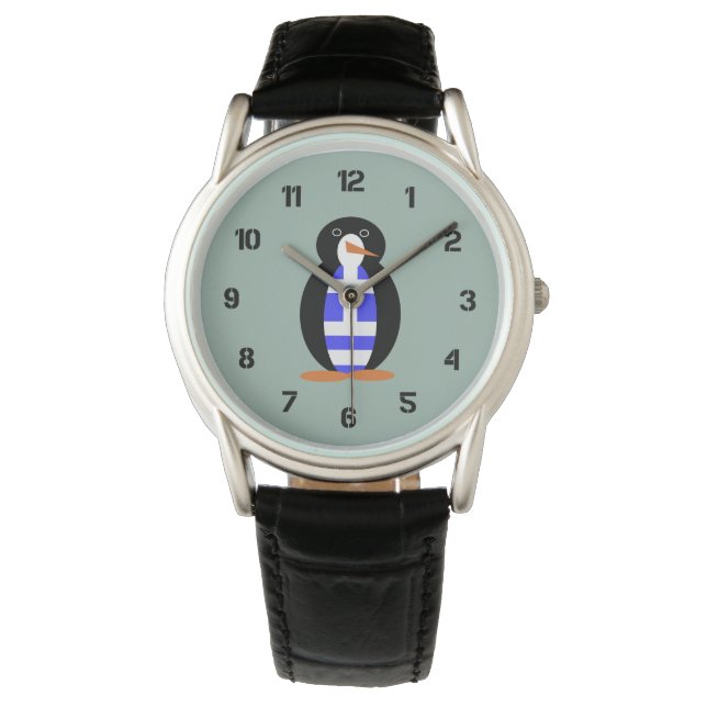 Penguin Wearing Greek Flag Vest Watch (Front)