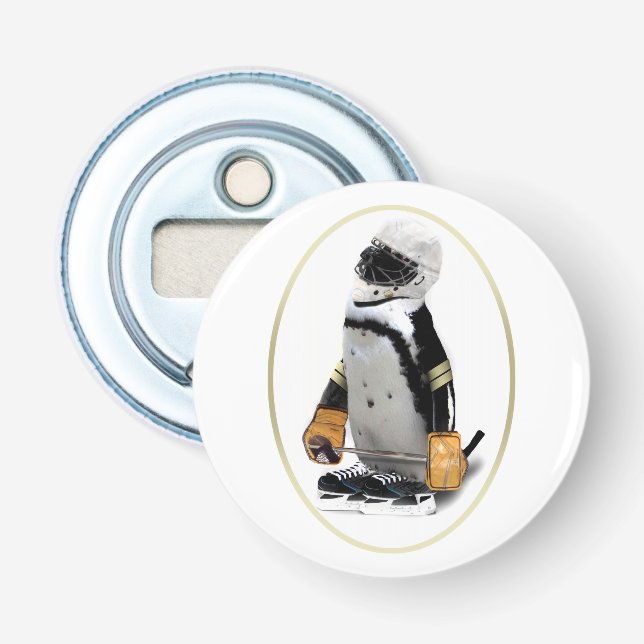 Penguin Wearing Hockey Gear Bottle Opener (Front)