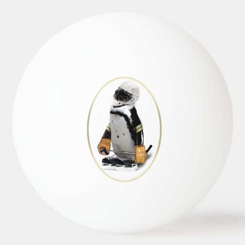 Penguin Wearing Hockey Gear Ping Pong Ball