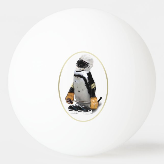 Penguin Wearing Hockey Gear Ping Pong Ball (Back)