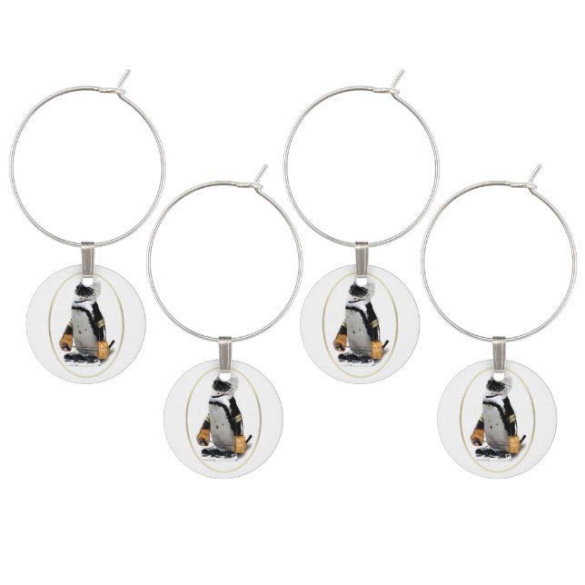 Penguin Wearing Hockey Gear Wine Charm (Staggered)