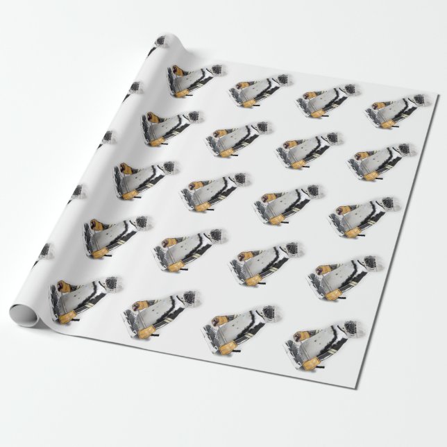 Penguin Wearing Hockey Gear Wrapping Paper (Unrolled)
