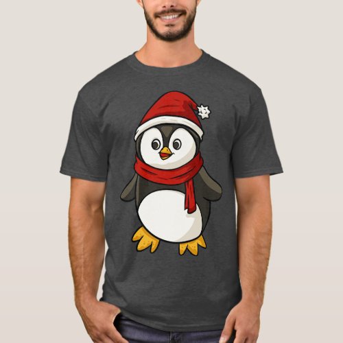 Penguin Wearing Santa Hat And Scarf Christmas Xmas T_Shirt