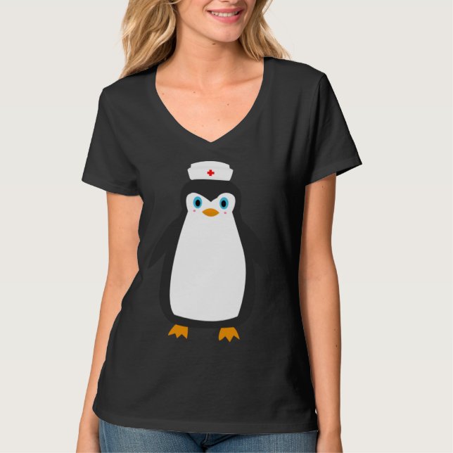 Penguin Wears Nurse Hat Nursing T-Shirt (Front)