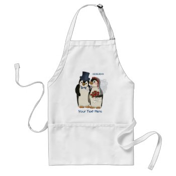 Penguin Wedding Bride And Groom Tie - Customize Adult Apron by SpiceTree_Weddings at Zazzle