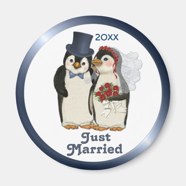 Penguin Wedding Bride and Groom Tie - Customize Magnet (Front)