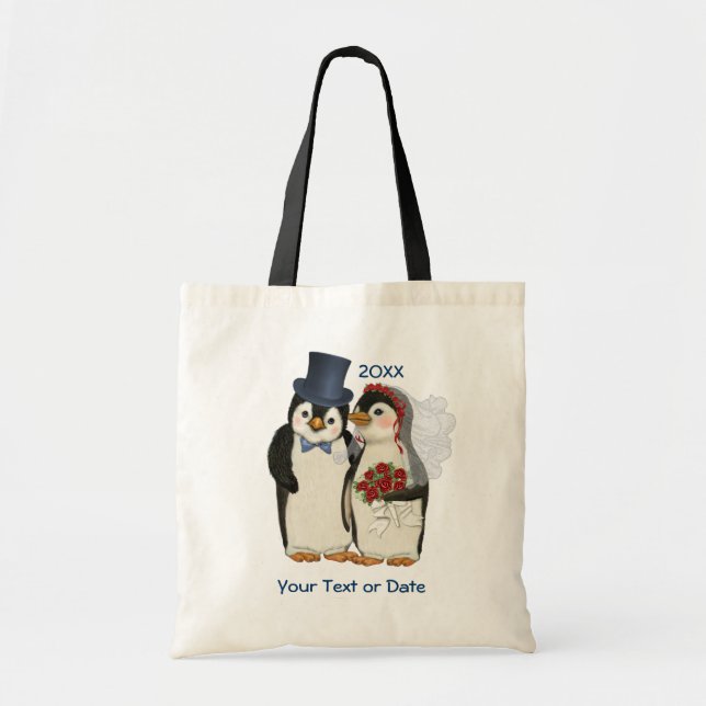 Penguin Wedding Bride and Groom Tote Bag (Front)