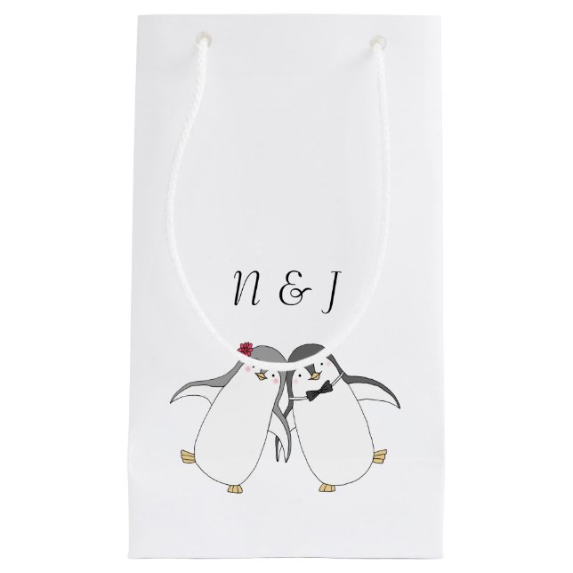 Penguin Wedding Favor Bag Cute Penguin Couple bag (Front)