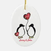 Penguin wedding gift ceramic tree decoration