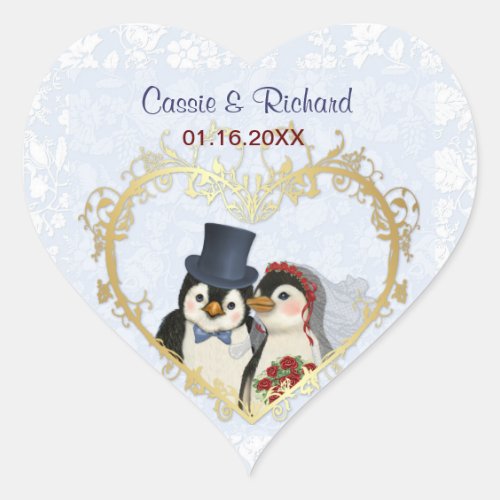 Penguin Wedding Heart _ Customize Heart Sticker