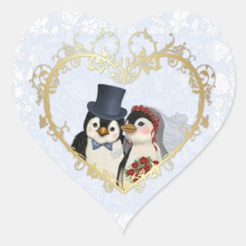 Penguin Wedding Heart Sticker by SpiceTree_Weddings at Zazzle