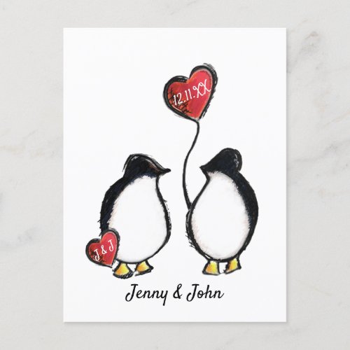 Penguin wedding Save the date Holiday Postcard