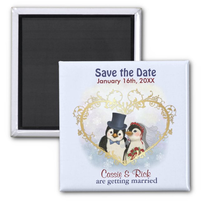 Penguin Wedding Save the Date Magnet (Front)