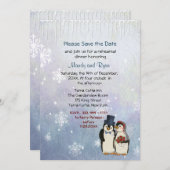 Penguin Wedding Snowflakes Rehearsal Dinner Invite (Front/Back)