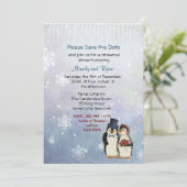 Penguin Wedding Snowflakes Rehearsal Dinner Invite (Standing Front)