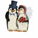 Penguin Wedding Statuette<br><div class="desc">Cute penguin Bride and Groom Photo Sculpture. He looks elegant in his top hat and she is sweet in her rose accented bridal veil. Lady penguin has a pretty bouquet of red roses.  Makes a delightful ornament or cake topper.</div>