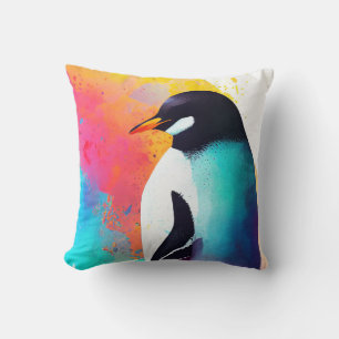 Penguin Wild Nature Animal Color Art Painting Throw Pillow