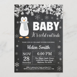 Penguin Winter Baby Shower Chalkboard Invitation