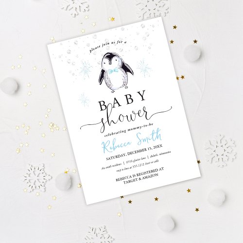 Penguin Winter Baby Shower Invitation