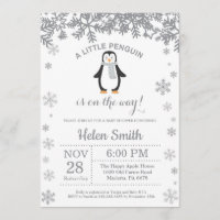 Penguin Winter Baby Shower Snowflake Invitation