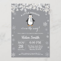 Penguin Winter Baby Shower Snowflake Invitation