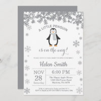 Penguin Winter Baby Shower Snowflake Invitation