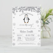 Penguin Winter Baby Shower Snowflake Invitation (Standing Front)