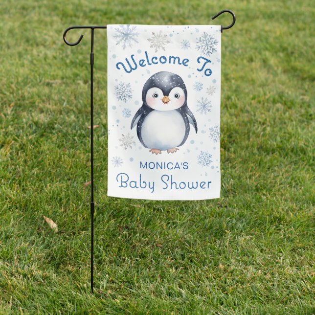 Penguin Winter Baby Shower Welcome Flag (In SItu)
