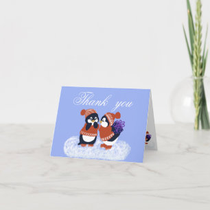 Penguin Winter Birthday Baby Shower Letterpress Thank You Card