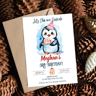 Penguin winter birthday party editable template
