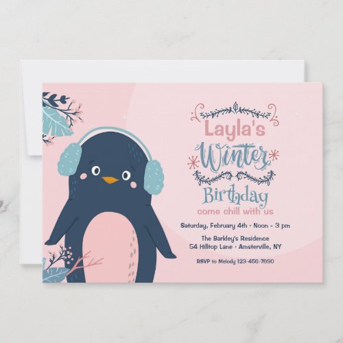 Penguin Winter Birthday Party Invitation