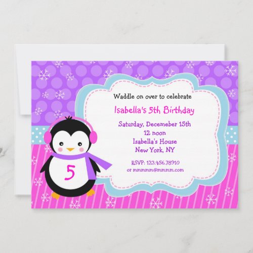 Penguin Winter Birthday Party Invitations