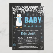 Penguin Winter Boy Baby Shower Chalkboard Invitation (Front/Back)