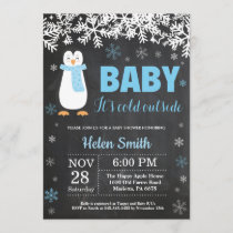 Penguin Winter Boy Baby Shower Chalkboard Invitation