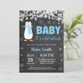 Penguin Winter Boy Baby Shower Chalkboard Invitation (Standing Front)