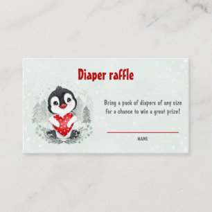 Penguin Winter Boy Baby Shower Diaper Raffle Card