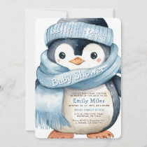 Penguin Winter Boy Baby Shower Invitation