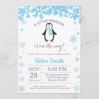 Penguin Winter Boy Baby Shower Snowflake Invitation