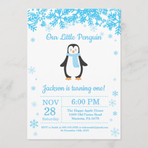 Penguin Winter Boy Birthday Invitation