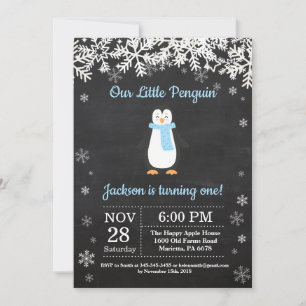 Penguin Winter Boy Birthday Invitation