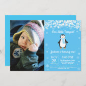 Penguin Winter Boy Birthday Photo Invitation (Front/Back)