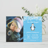 Penguin Winter Boy Birthday Photo Invitation (Standing Front)