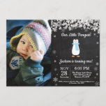 Penguin Winter Boy Birthday Photo Invitation<br><div class="desc">Penguin Winter Boy Birthday Invitation with custom photo. White Snowflake. Boy Birthday Party Invitation. Winter Holiday Bday. 1st First Birthday. 1st 2nd 3rd 4th 5th 6th 7th 8th 9th 10th 11th 12th 13th 14th 15th, any age. Chalkboard Background. Black and White. For further customization, please click the "Customize it" button...</div>