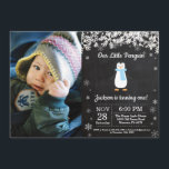 Penguin Winter Boy Birthday Photo Invitation<br><div class="desc">Penguin Winter Boy Birthday Invitation with custom photo. White Snowflake. Boy Birthday Party Invitation. Winter Holiday Bday. 1st First Birthday. 1st 2nd 3rd 4th 5th 6th 7th 8th 9th 10th 11th 12th 13th 14th 15th, any age. Chalkboard Background. Black and White. For further customization, please click the "Customize it" button...</div>
