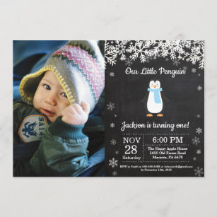 Penguin Winter Boy Birthday Photo Invitation
