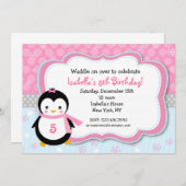 Penguin Winter Custom Birthday Party Invitations (Front/Back)