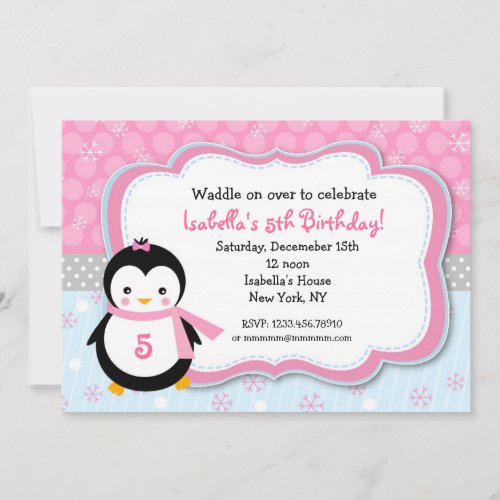 Penguin Winter Custom Birthday Party Invitations